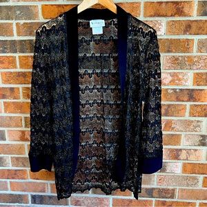 Vintage lace top blazer Versailles Xl black and gold